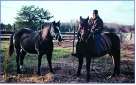 Becky with her farm pals, Alex and Risky.