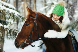 Pony and rider in the snow
