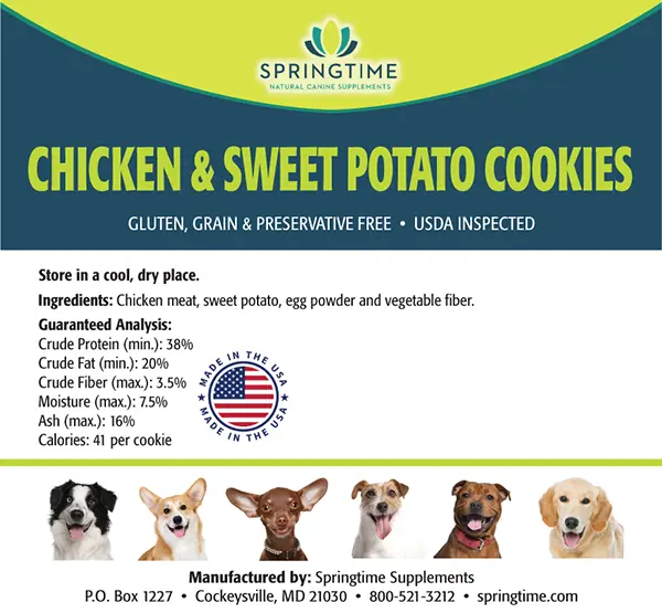 Chicken & Sweet Potato Cookies Label
