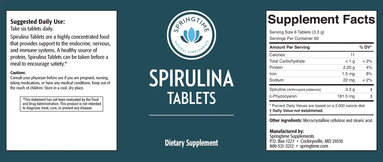 Spirulina Tablets Label